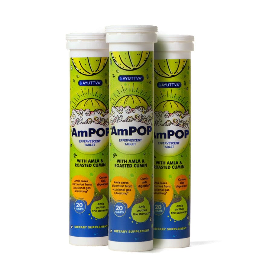 AmPOP for Quick Relief - The Only Ayurvedic Effervescent with 1500mg Amla Extract and Roasted Cumin- Pack of 3