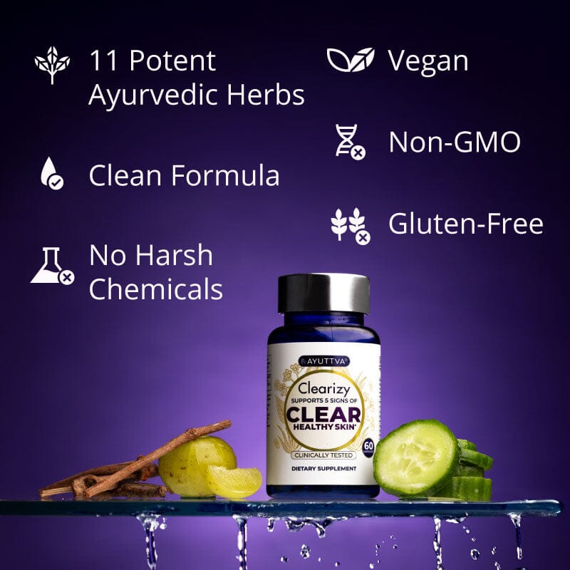Clearizy Capsules for Clear Skin and Breakout Relief - 5-in-1 Acne Control | Clean Label 100% natural | Fast Acting Long Lasting Ayuttva