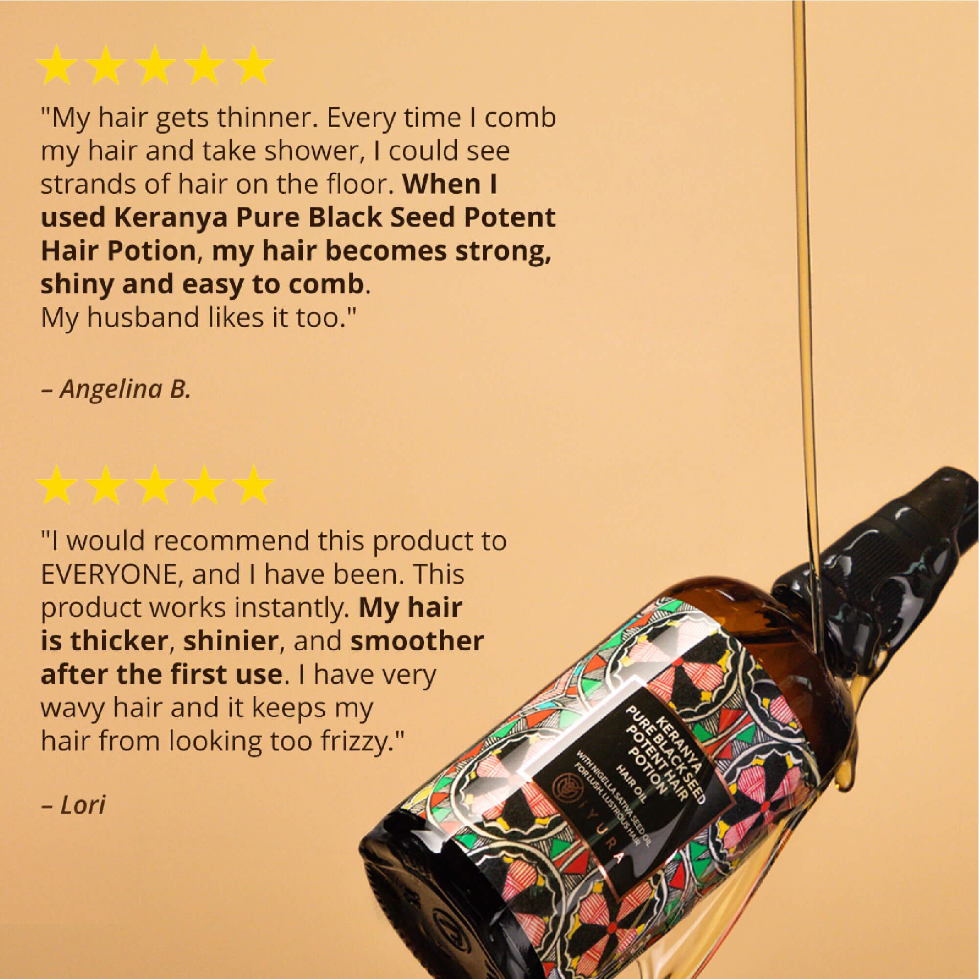 Keranya Pure Black Seed Potent Hair Potion - More Shiny Hair On The Head, Not In The Comb Hair Oil iYURA