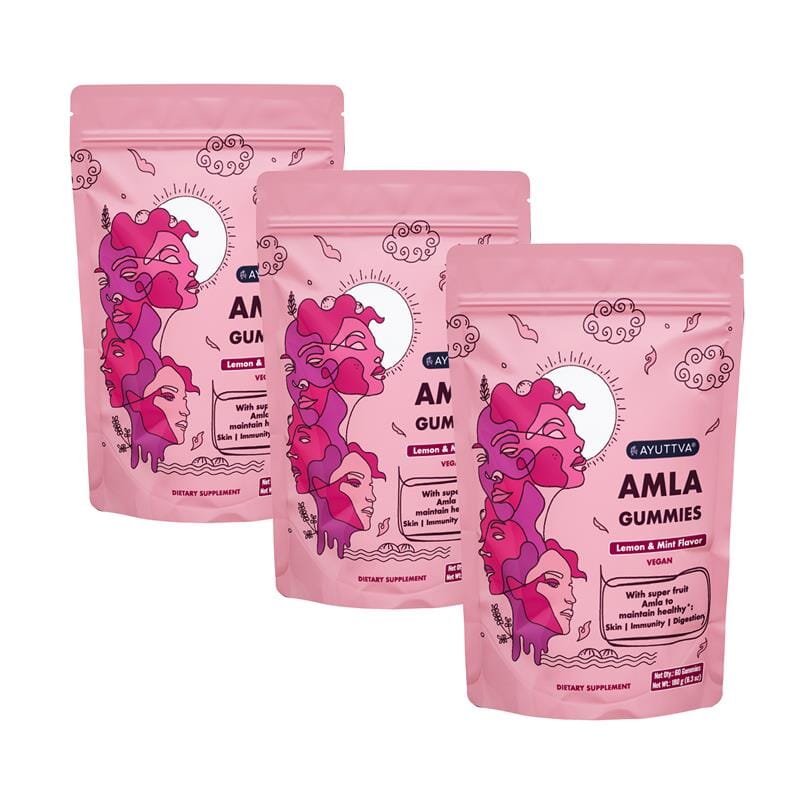 Amla Gummies I Vegan Gummies with Plant-based Actives for Anti-aging Benefits, Healthy Skin, Digestion and Immunity - Pack of 3 Supplements Ayuttva 