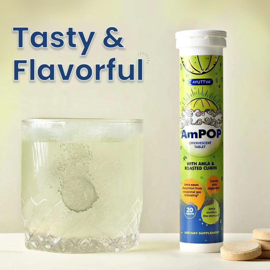 AmPop for Quick Relief from Gas & Bloat- The Only Ayurvedic Effervescent with Amla Extract and Roasted Cumin Supplements Ayuttva 