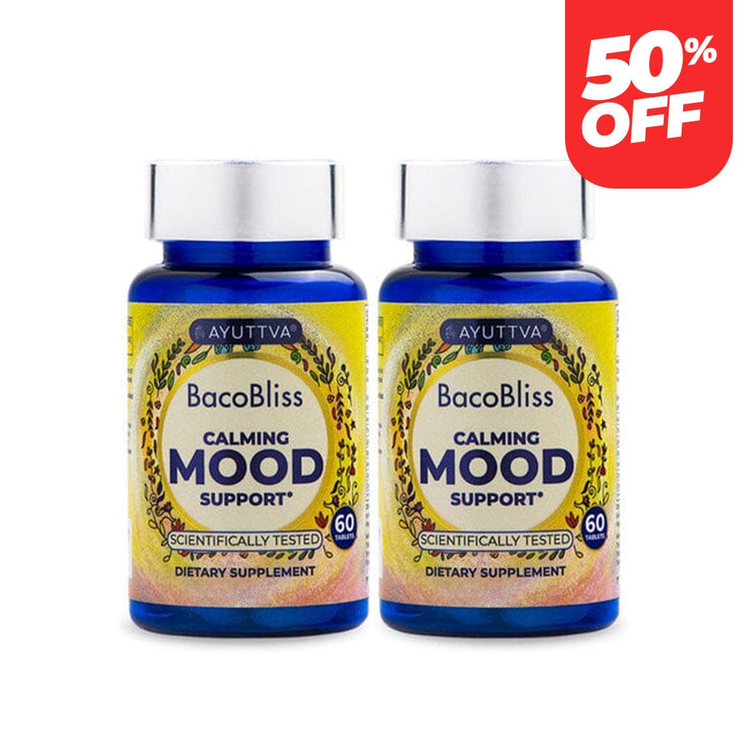 BacoBliss I Scientifically Tested Mood Support Formula I 10+ Powerful Ingredients for Calm, Relaxation and Occasional Stress Relief - Pack of 2 Supplements Ayuttva 