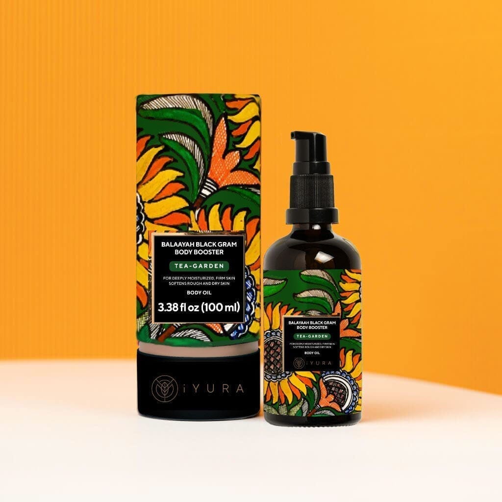 Balaayah Black Gram Body Booster: Body Massage Oil for Dry, Aging Skin - In 7 Different Indulging Aromas! Body Oil iYURA Tea Garden: with Grounding Tea and Refreshing Grapefruit 