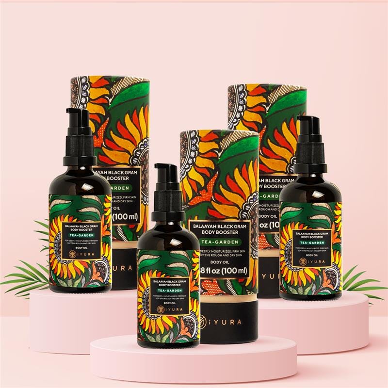 Balaayah Black Gram Body Booster - Mezcla de té y jardín - Aceite corporal superventas para piel seca, madura y envejecida - Paquete de 3