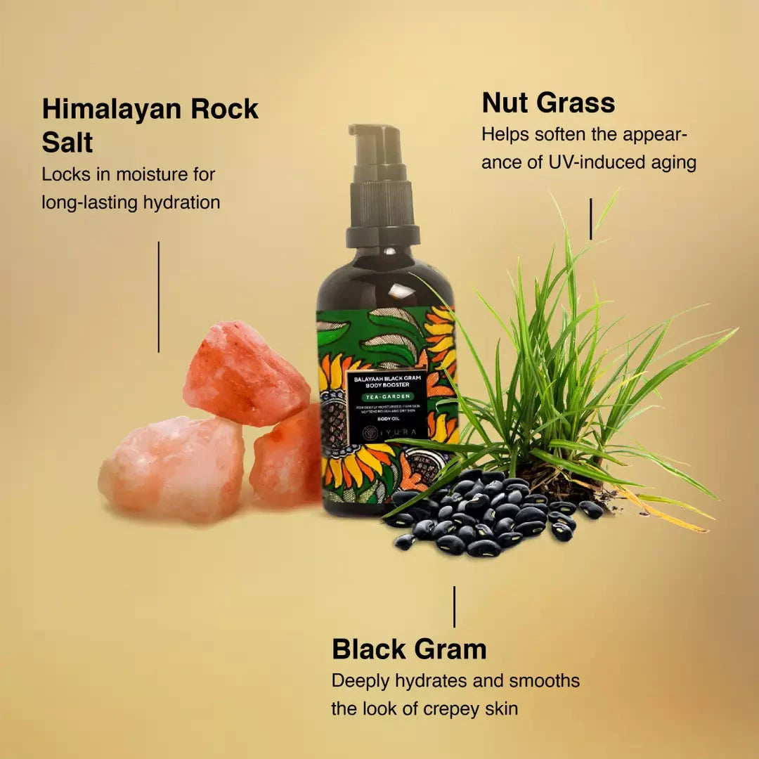 Balaayah Black Gram Body Booster: Tea-Garden Blend - Body Oil for Dry, Saggy Skin Body Oil iYURA 
