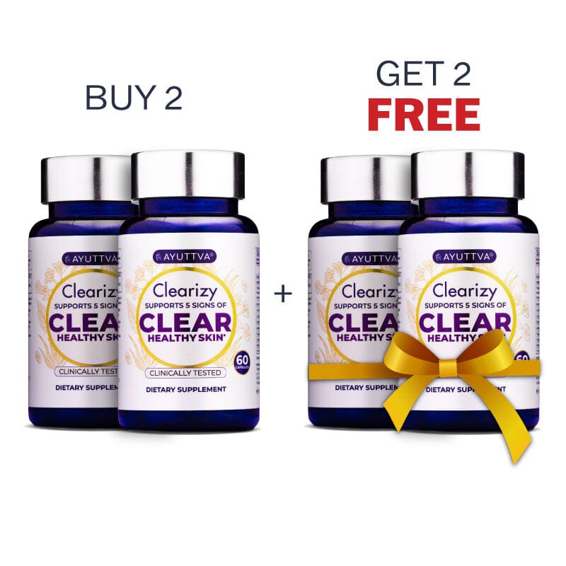 Clearizy Capsules for Clear Skin and Breakout Relief - 5-in-1 Acne Control | Clean Label 100% natural - Pack of 2 - Get FREE Clearizy Pack of 2 Ayuttva 