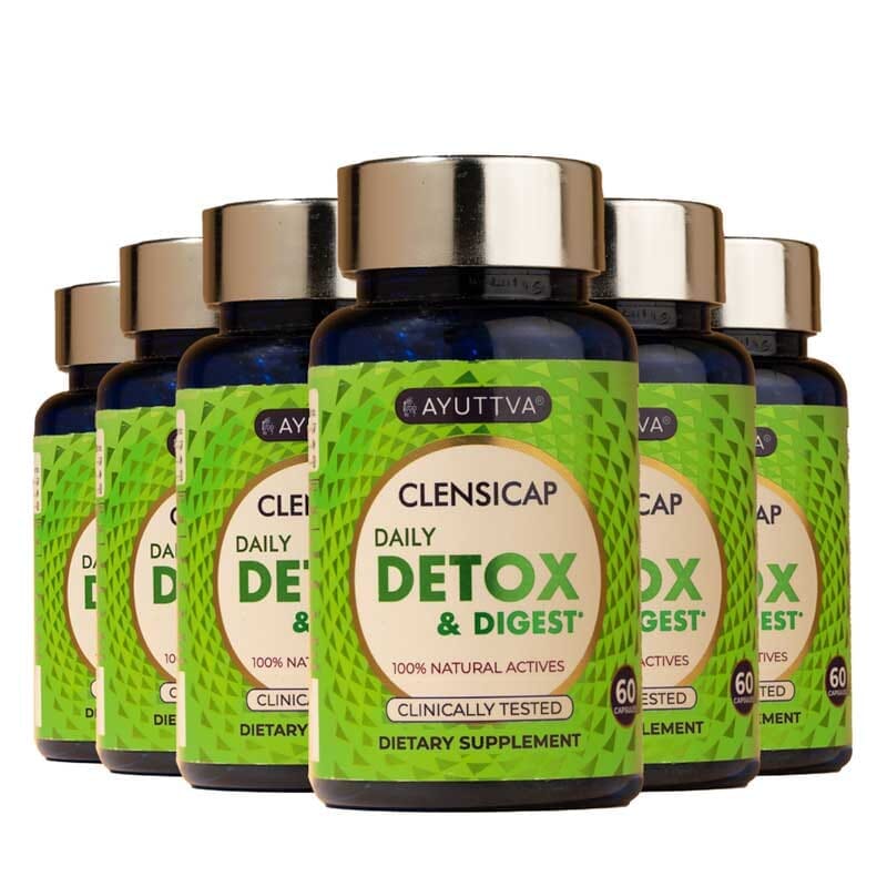 Clensicap - Clinically Tested 3-Way Detox Dietary Supplement - Pack of 6 Supplements Ayuttva 