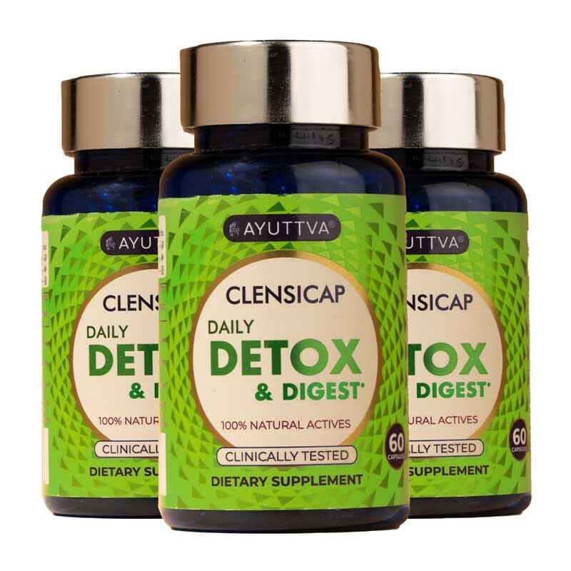 Clensicap - Daily Detox Supplement for Improved Strength, Stamina, Sleep and Digestion - Pack of 3 Supplements Ayuttva 
