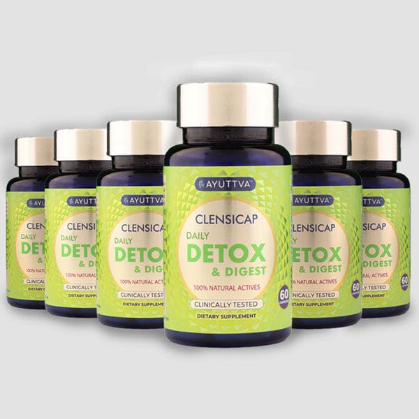 Clensicap - Daily Detox Supplement for Improved Strength, Stamina, Sleep and Digestion - Pack of 6 Supplements Ayuttva 