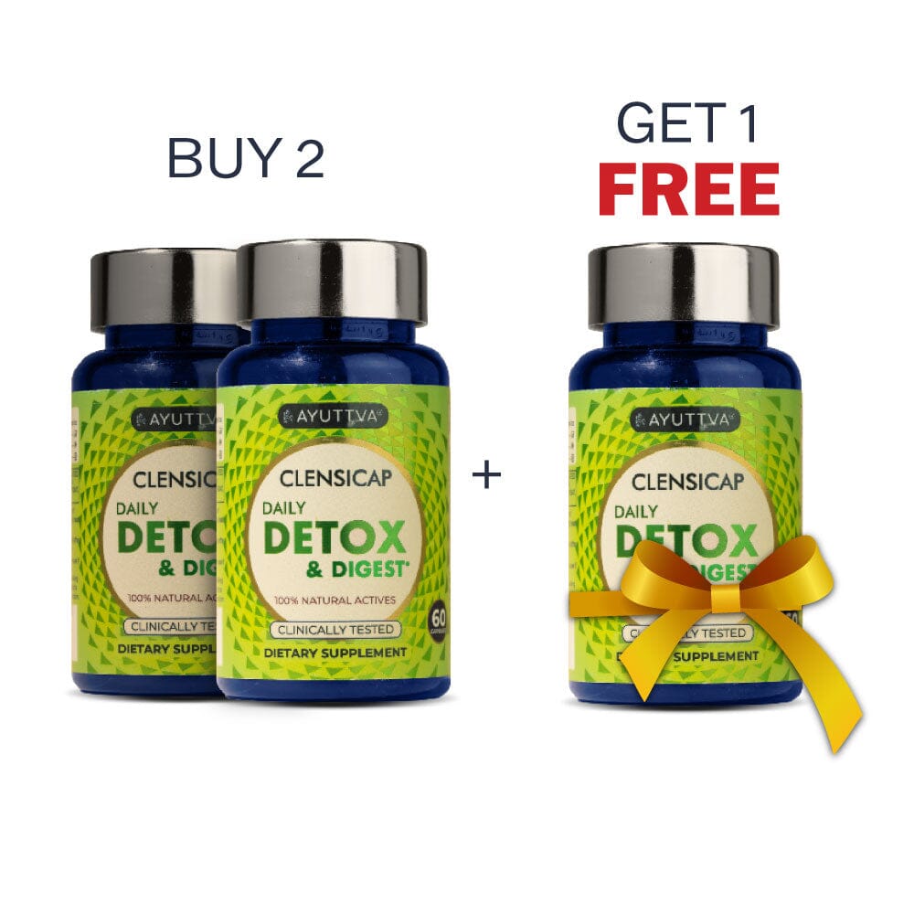 Clensicap - Detox Supplement for Improved Strength, Stamina, Sleep and Digestion - Pack of 2 - Get Another Clensicap FREE Supplements Ayuttva 