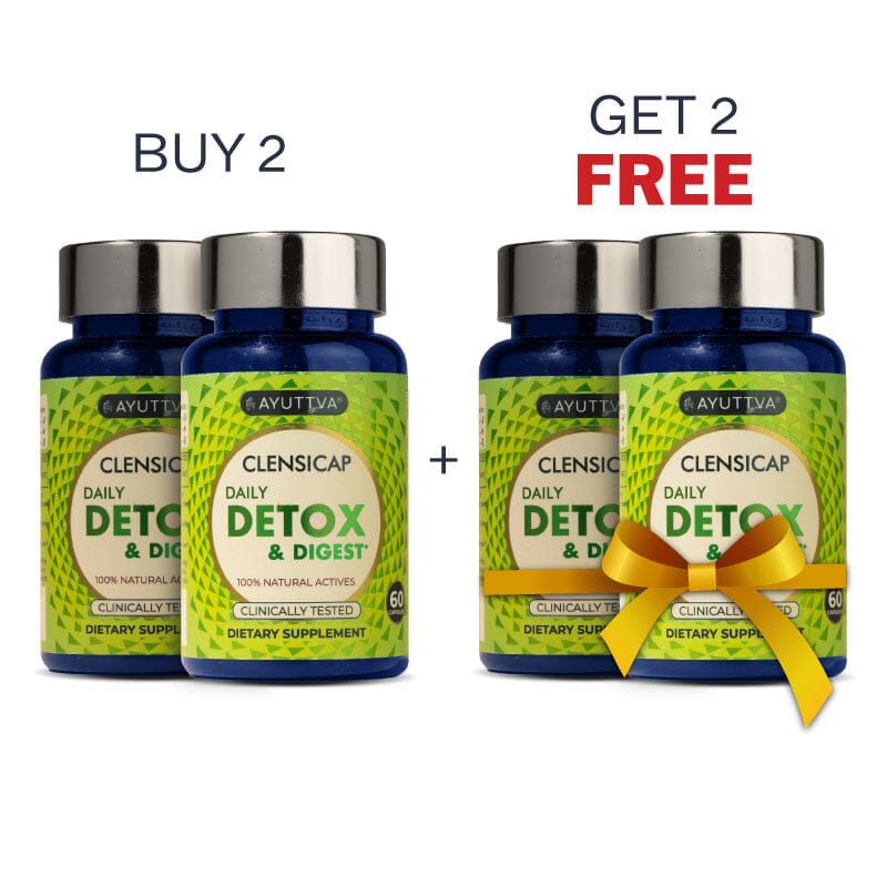 Clensicap - Detox Supplement for Improved Strength, Stamina, Sleep and Digestion - Pack of - Get FREE Clensicap Pack of 2 Supplements Ayuttva 