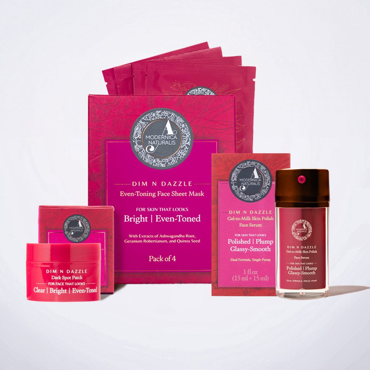 Dim N Dazzle Complete Even-Tone & Glow Trio Serum A Modernica Naturalis 