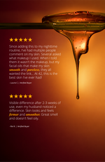 Manjish Glow Night Time Elixir, 5 stars: Laurie C. “Since adding this to my nighttime routine, I've had multiple people comment on my skin. Several asked what makeup I used. When I told them it wasn't the makeup, but my facial oils that make my skin smooth and poreless, they all wanted the link… At 42, this is the best skin I've ever had!” Rie R. “Visible difference after 2-3 weeks of use, even my husband noticed a difference. Skin looks and feels firmer and smoother. Great smell and doesn't feel oily.”