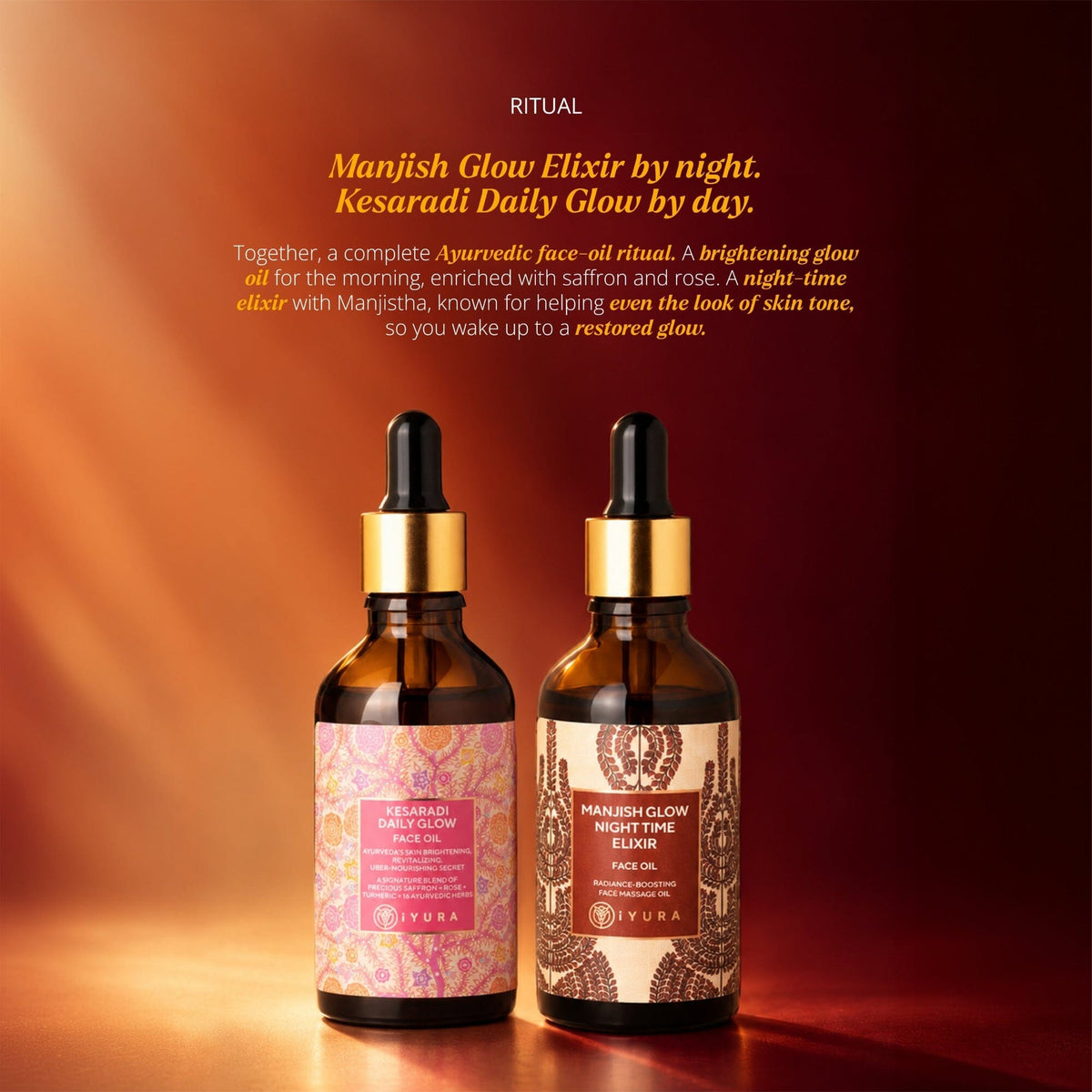 Manjish Glow Night Time Elixir - Ayurvedic Night-Time Face Oil - Natural Moisturizer for Healthy Skin Night-time face oil iYURA 