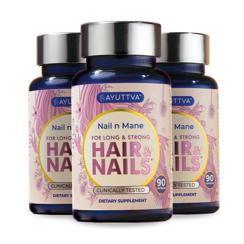 Nail n Mane - Ayurvedic Supplement for Healthy, Strong and Lustrous Hair and Nails - Pack of 3 Supplements Ayuttva 