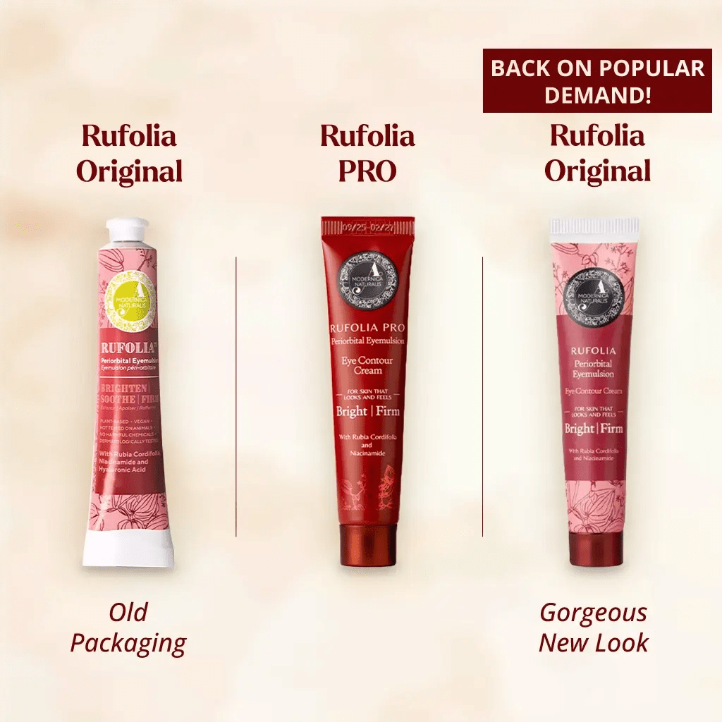 Rufolia Periorbital Eyemulsion - Brighten, Soothe and Firm Under-Eyes with Manjistha, Aloe Vera, Niacinamide and Hyaluronic Acid Eye Cream A Modernica Naturalis 