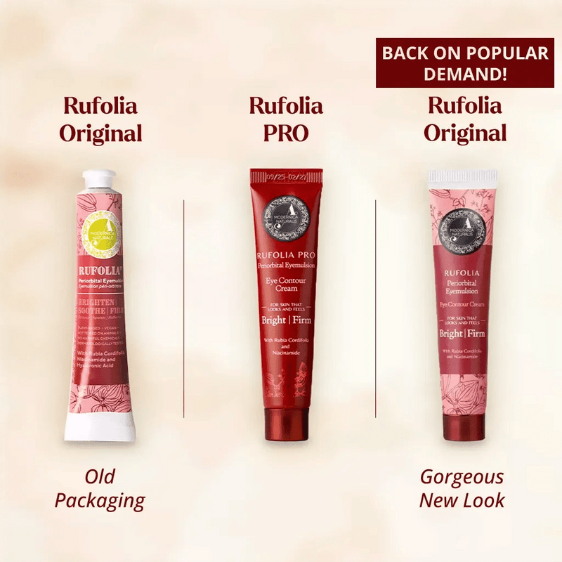 Rufolia Periorbital Eyemulsion - Brighten, Soothe and Firm Under-Eyes with Manjistha, Aloe Vera, Niacinamide and Hyaluronic Acid Eye Cream A Modernica Naturalis 