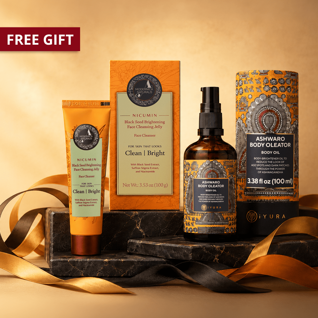 🎁 SEASON OF AYURVEDA: Quench & Plump Duo - Full-Sizes of Nicumin Face Cleansing Jelly & Ashwaro Body Oleator Oil worth $74 USD! (100% off) The Ayurveda Experience 
