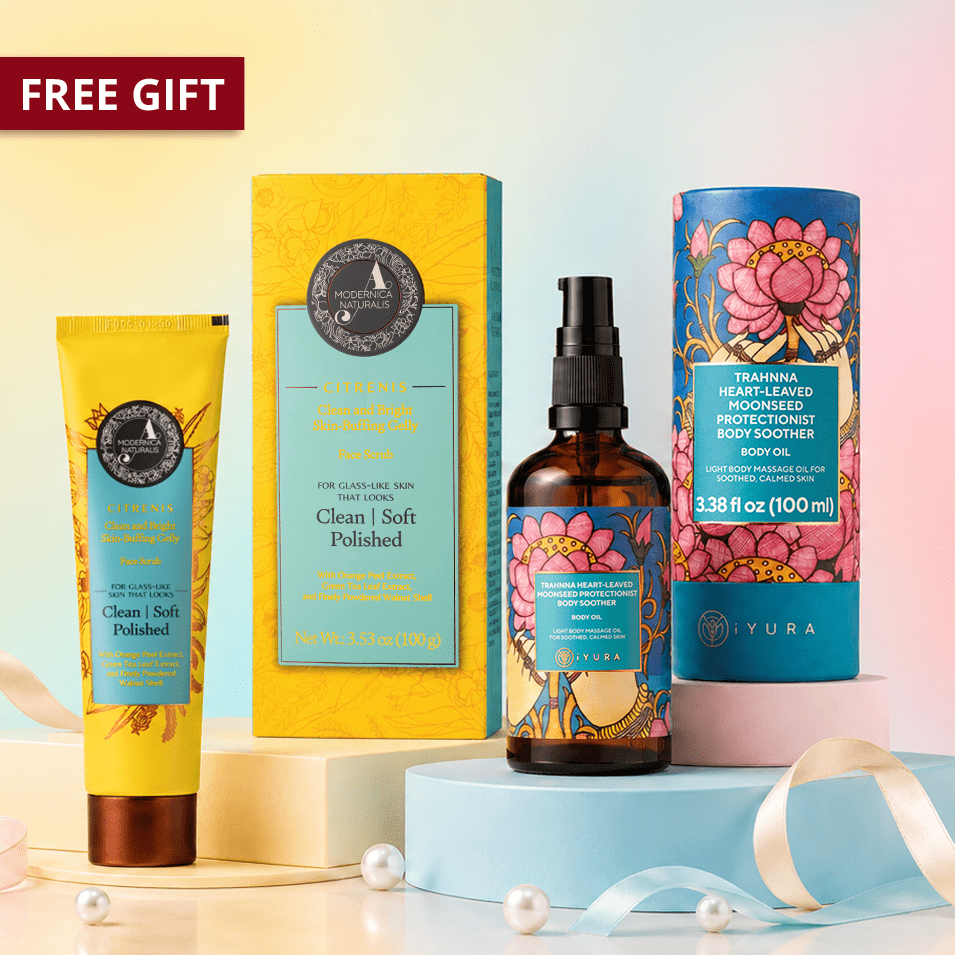 SEASON OF AYURVEDA: Soothe & Soft Duo - Full-Sizes of Citrenis Clean and Bright Skin-Buffing Gelly & Trahnna Heart-Leaved Moonseed Protectionist Body Soother Oil worth $76 USD! Skin Care The Ayurveda Experience 