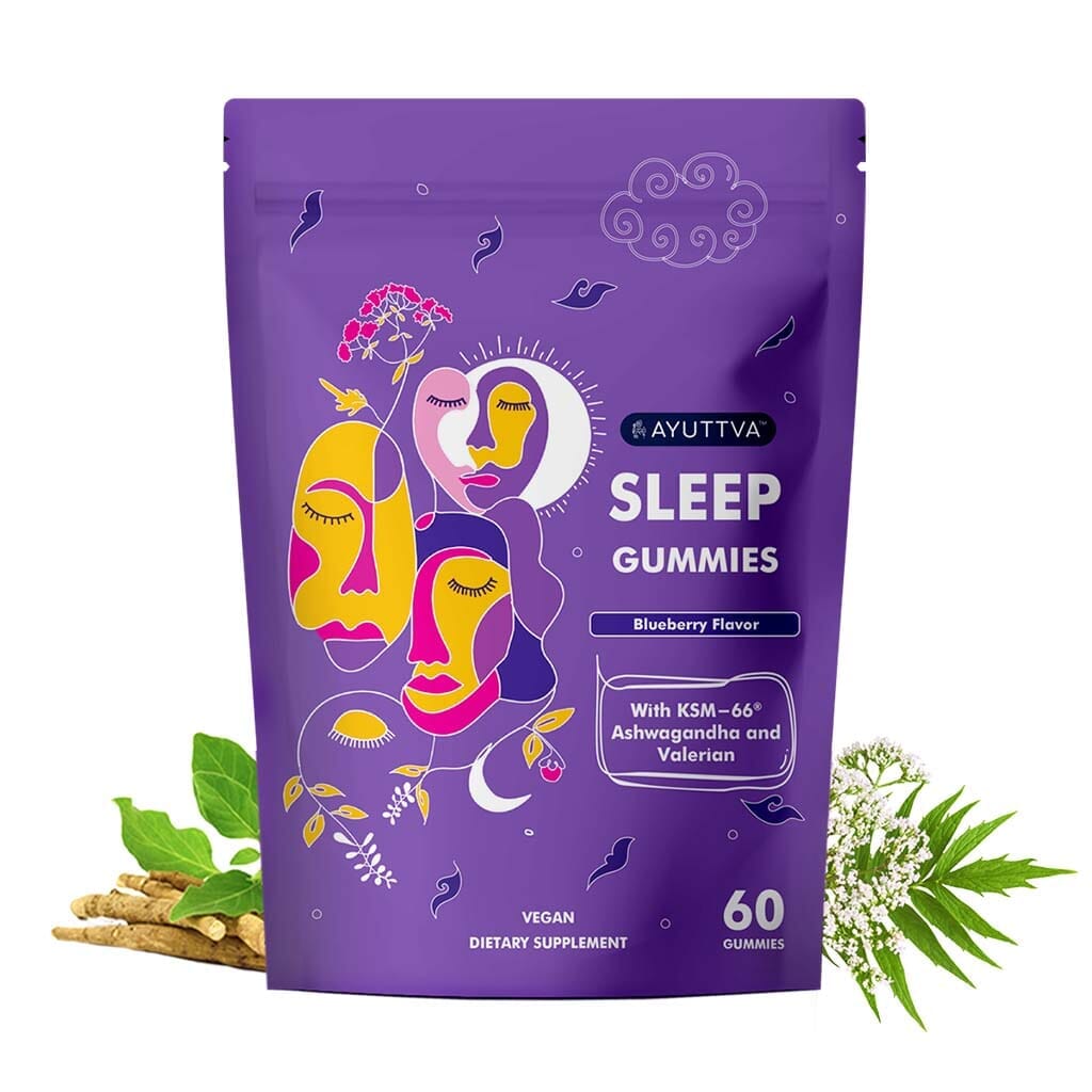 Sleep Gummies with KSM 66 Ashwagandha and Valerian Root for Blissful Sleep | Tasty Blueberry Flavor - Pack of 2 Supplements Ayuttva 