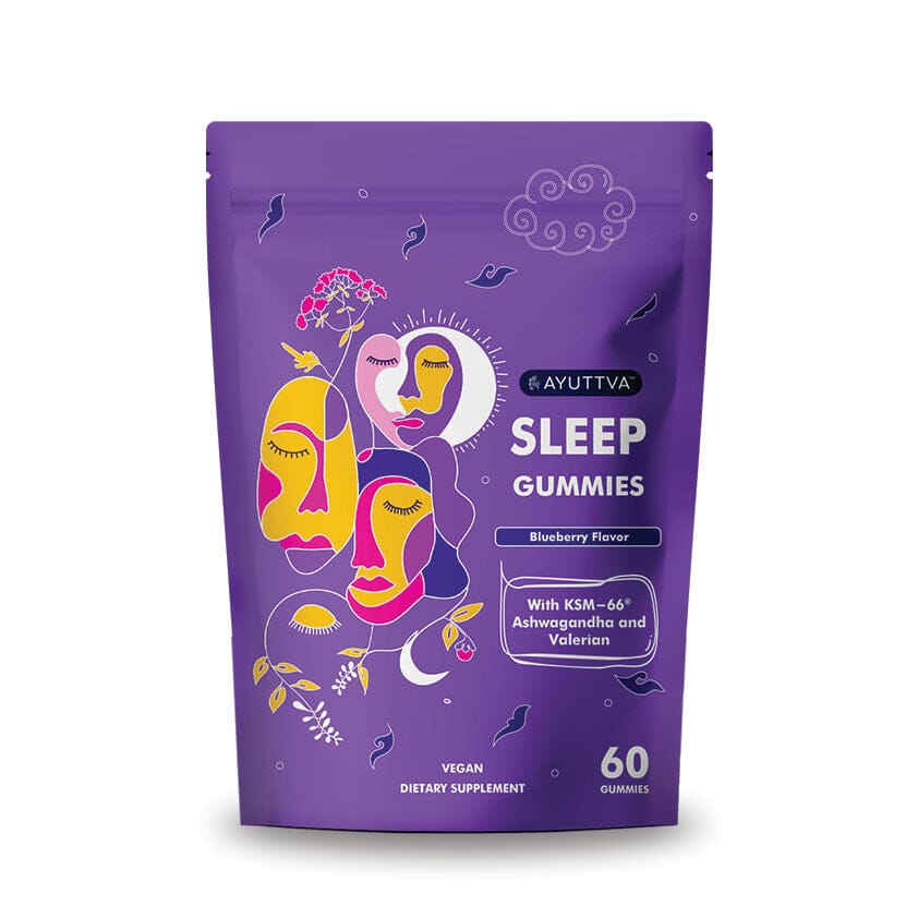 Sleep Gummies with KSM 66 Ashwagandha and Valerian Root for Blissful Sleep | Tasty Blueberry Flavor Supplements Ayuttva 