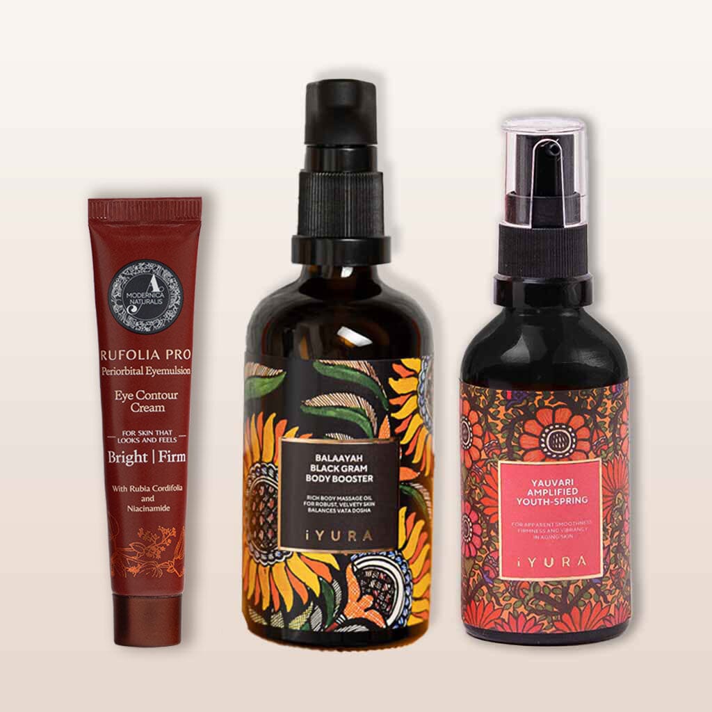 The Premium Bestsellers Bundle - Targeted, Gentle & Effective Natural Skincare for delicate, mature, thinning, aging skin with Pro Beauty set The Ayurveda Experience 