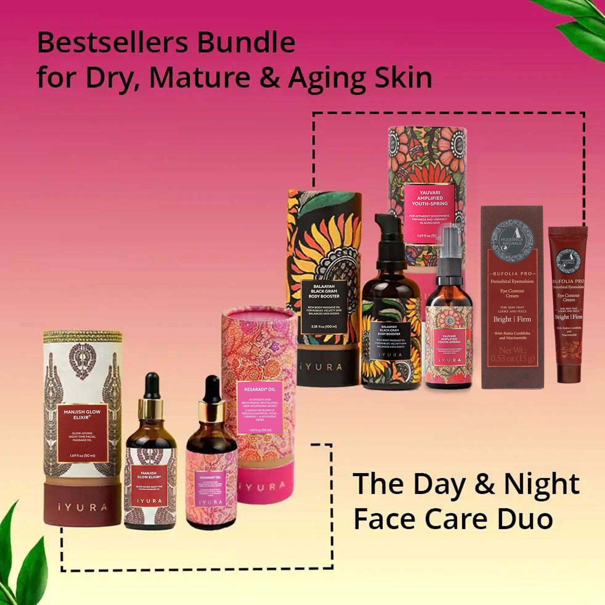 The Premium Bestsellers Bundle - Targeted, Gentle & Effective Natural Skincare for delicate, mature, thinning, aging skin with Pro Beauty set The Ayurveda Experience 