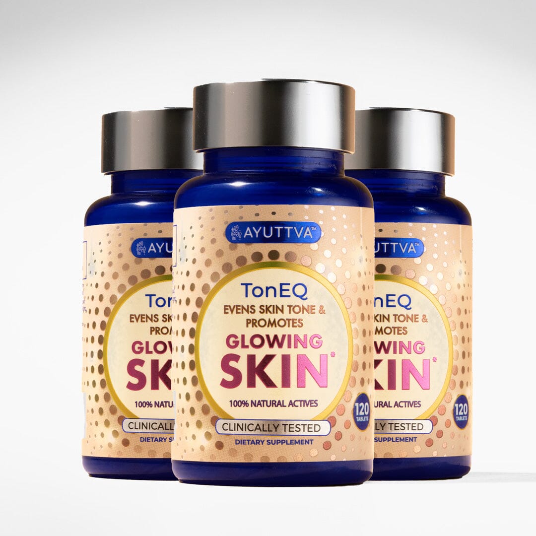 TonEQ: ANTI-PIGMENTATION SUPPLEMENT with 100% NATURAL ACTIVES for EVEN-TONED, CLEAR & GLOWING SKIN - Pack of 3 Supplements Ayuttva 