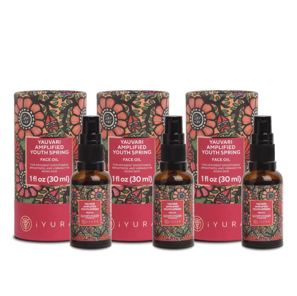 Yauvari Amplified Youth Spring - Ayurvedic Face Moisturizing Oil with Black Gram - Rich, Colorless, Aromatic 'Youth Spring' - 30mL - Pack of 3 Face oil iYURA 