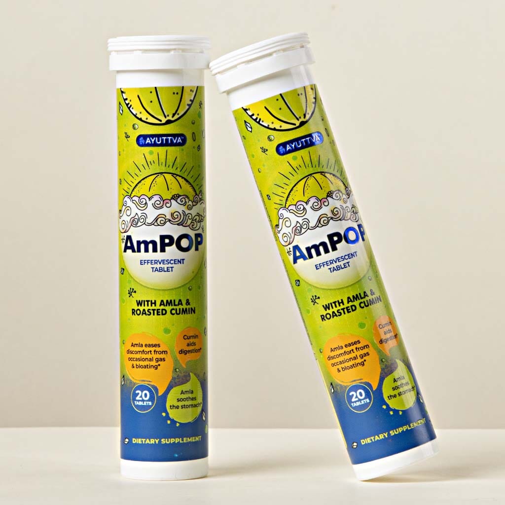 AmPop for Quick Relief from Gas & Bloat- The Only Ayurvedic Effervescent with Amla Extract and Roasted Cumin Supplements Ayuttva 
