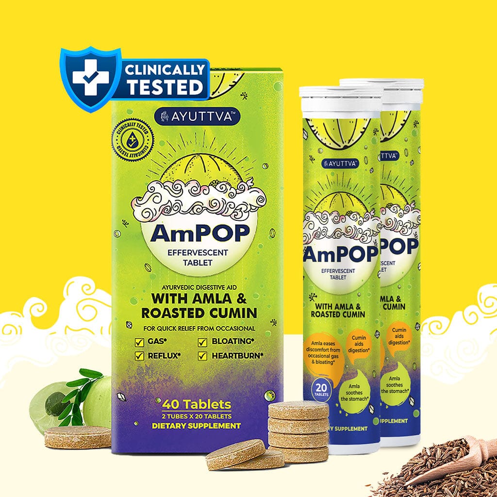 AmPOP for Quick Relief - The Only Ayurvedic Effervescent with 1500mg Amla Extract and Roasted Cumin Supplements Ayuttva 