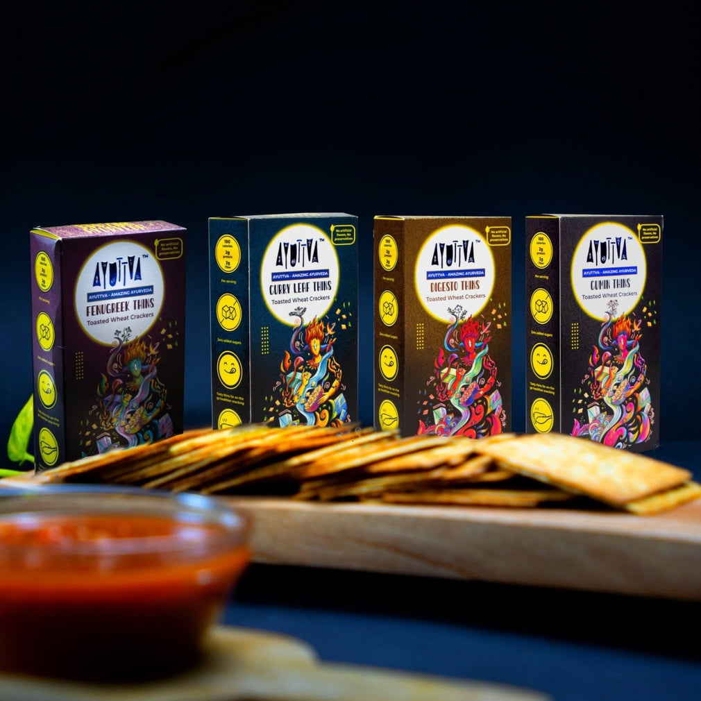 Ayurvedic Thins - Toasted Wheat Crackers - Set Of 4 Flavors Snacks Ayuttva 