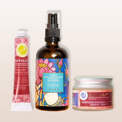'Calm and Soothe' Ayurvedic Bestseller Essentials Bundle - With a soothing body oil, around-the-eye skin firming moisturizer, and an age-defying face cream Beauty set The Ayurveda Experience