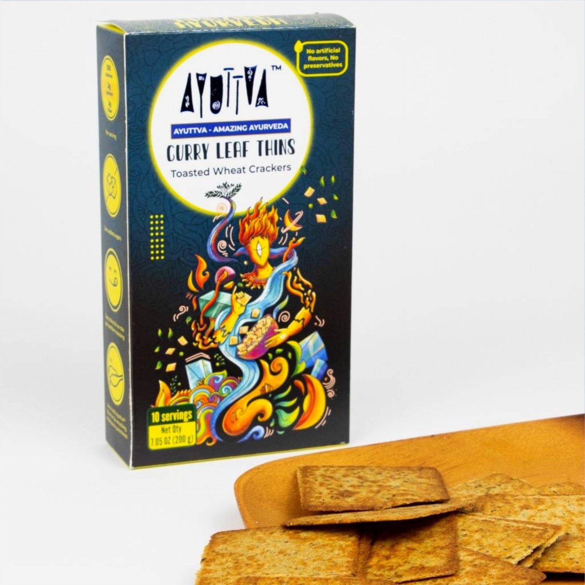 Curry Leaf Thins - Toasted Wheat Crackers Snacks Ayuttva 