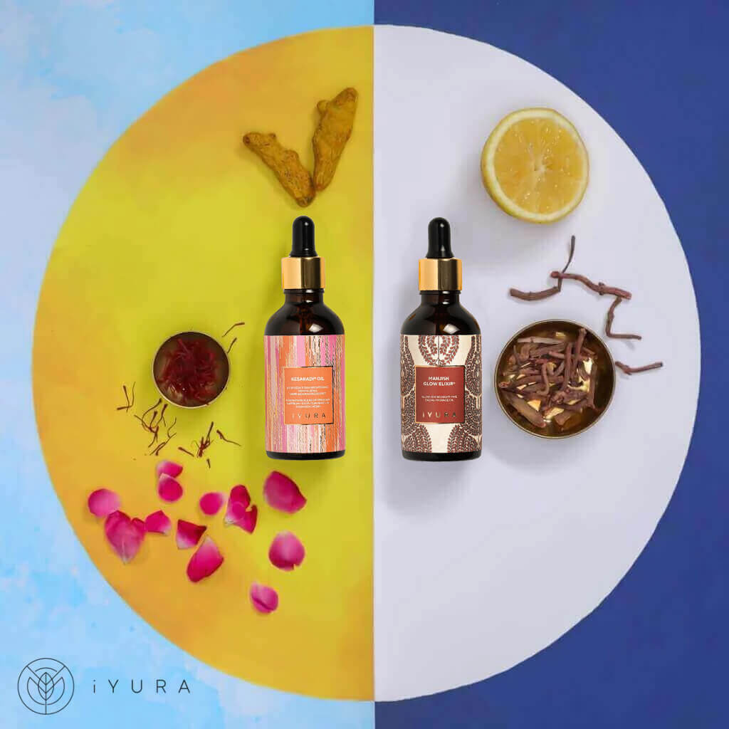 Day & Night Face Oil Duo - Best Ayurvedic Skin Oils for Morning and Evening Daily with Haldi, Manjishta, Natural Vitamin C, Vitamin E Beauty set iYURA 